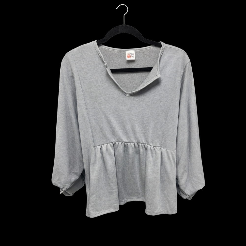 Babydoll Peplum Top Gray | Flowy Casual Long‎ Sleeve Blouse | XL